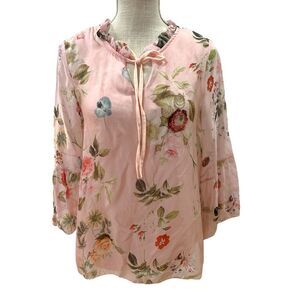 NWT Lola Made in Italy Silk Pink Floral Blouse Size S